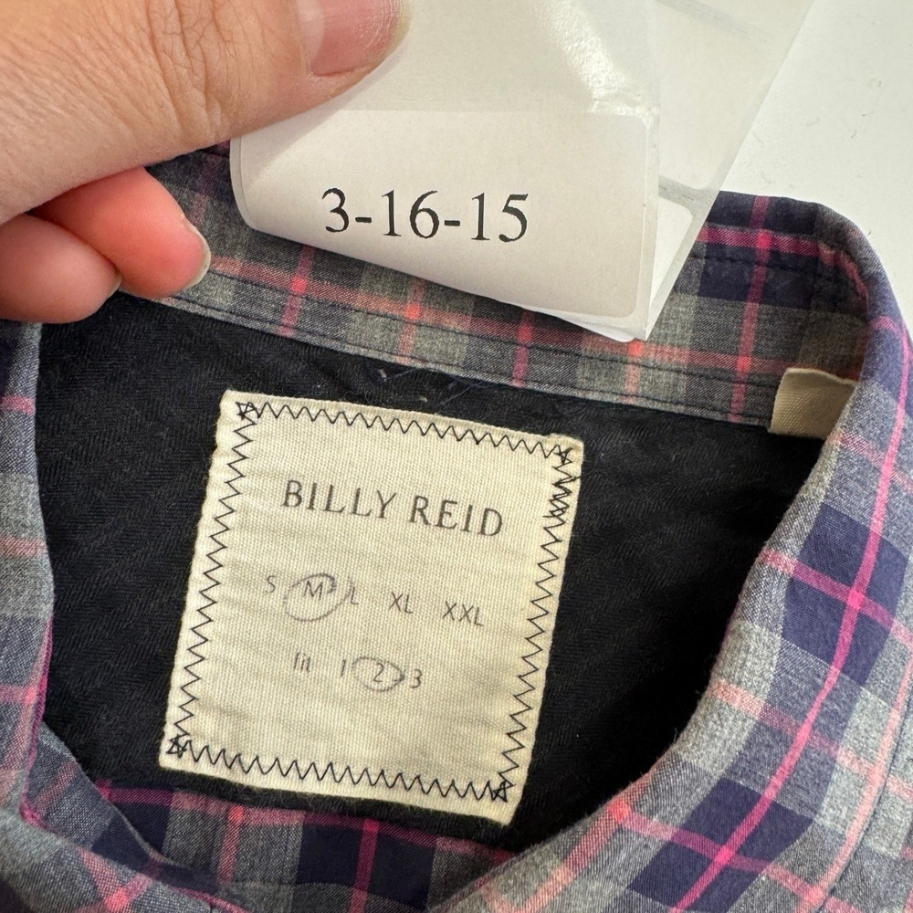 Billy Reid Shirt Mens Medium Gray Pink Plaid Button Down Preppy Designer Luxury - Picture 4 of 8